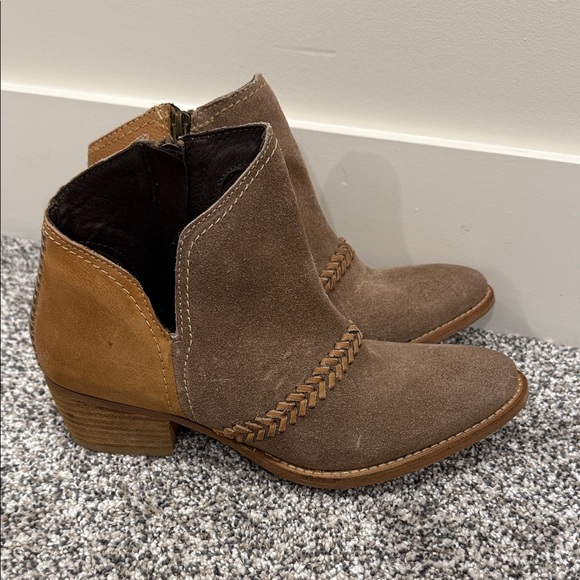 Diba True Shoes - Diba True Say Again Two Toned Ankle Bootie Western Braided Leather Upper Sz 8.5